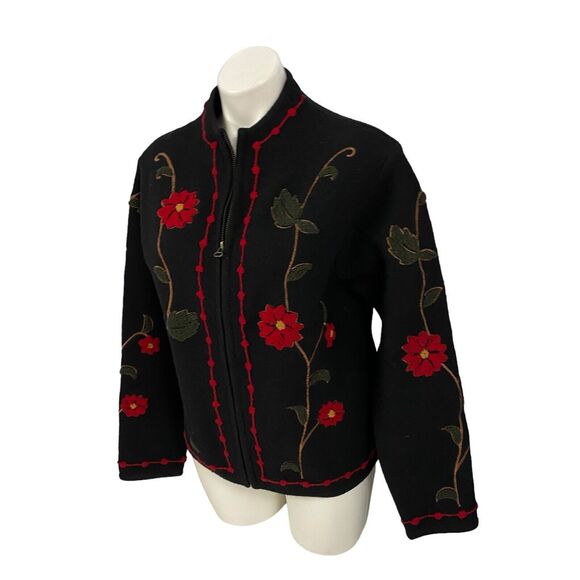 Coldwater Creek Sweater Womens Small Wool Cardigan Floral Red Black Old Money - Picture 9 of 16